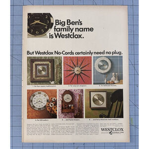 1967 Vintage Print Ad Westclox Battery Powered Clock Advertisement